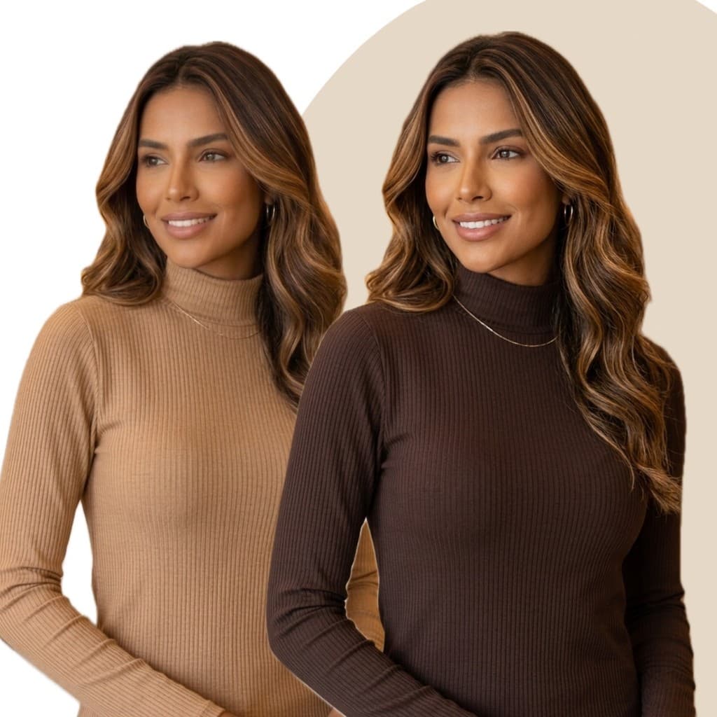 Blusa de Frio CACHARREL CANELADO Feminina Gola Alta Manga Comprida Moda Básica Outono Inverno