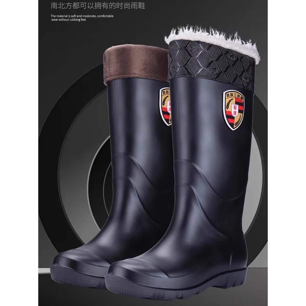 Fosco novo estilo botas de chuva de algodão inverno forro de lã engrossado sapatos de água quente Anti-deslizamento sapa