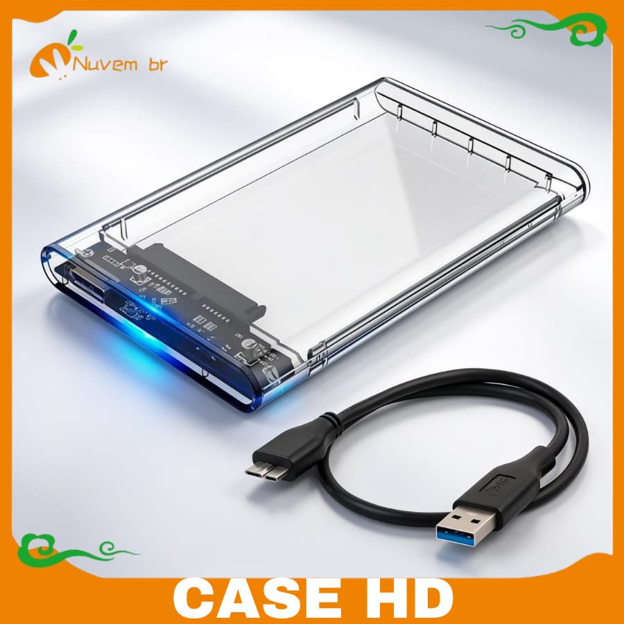 Case Hd Externo 2.5 transparente Compativel Ps4 Xbox One Pc 6gbps Notebook Usb 3.0  - NUVEM
