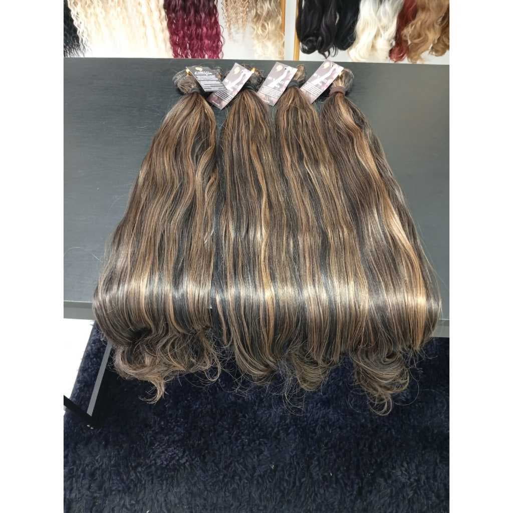Cabelo na Tela Fibra Russa 50cm Ondulado Morena Iluminada Semi Humano Bella Hair