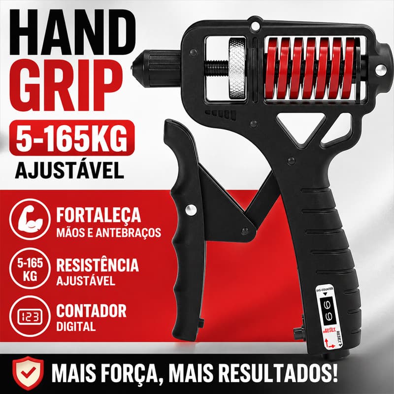 Hand Grip 5-165kg Ajustável com Contador Digital Fortalecedor de Mão Antebraço Resistente Treino Academia