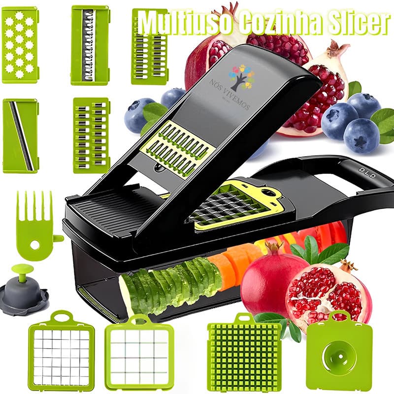 Fatiador de Cozinha 16 em 1 Inox | Cortador Profissional para Legumes e Frutas