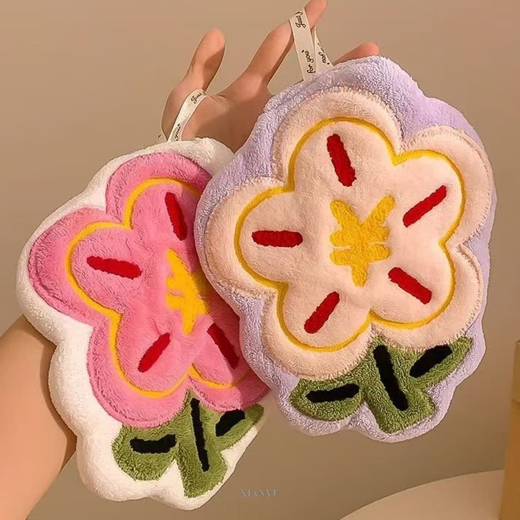 XYY 1 Peça Toalha De Mão Flor Colorida Espessamento Pendurado Sem Derramamento Macio Coral Veludo Secagem Rápida Cozinha
