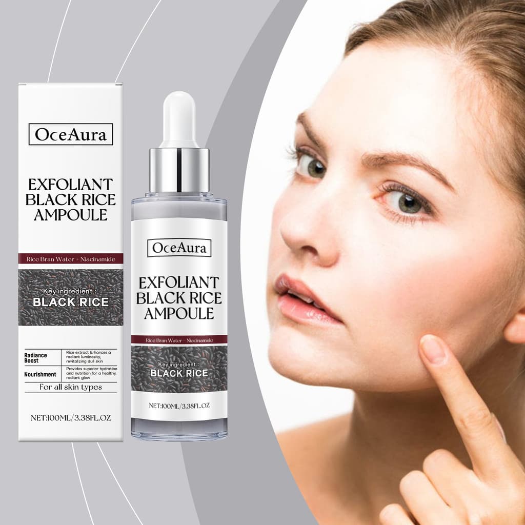 OceAura Arroz Preto Iluminando a Pele Esfoliante Líquido Limpeza Facial Ampola Esfoliante Suavizante Soro Facial da Pele