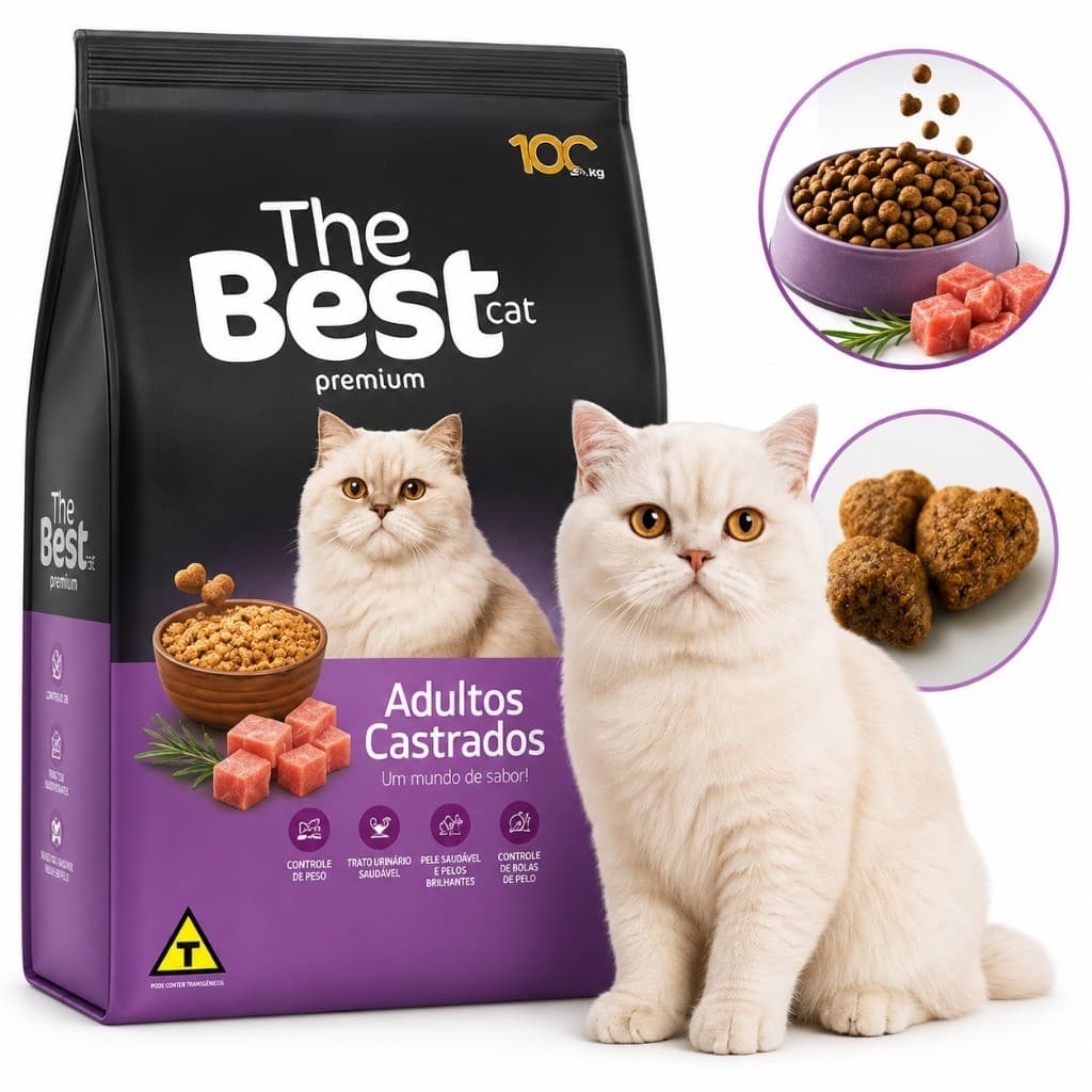 Ração Premium Gatos Adultos Castrados The Best Cat 10,1kg Frango Arroz Controle Peso Urinário