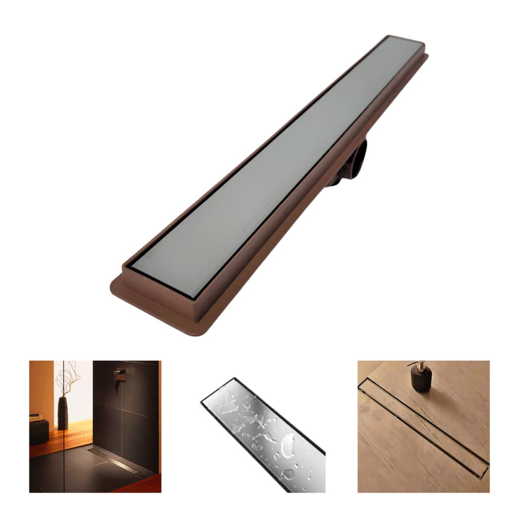 Ralo Linear Seca Box 5x50 Banheiro Inox 2 em 1 Oculto Coletor Marrom Saídas 40mm e Tela (5cm x 51cm)