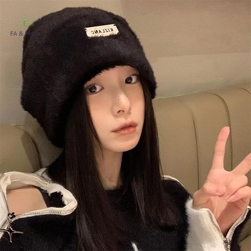 EA & Moda Gorros De Pelúcia Chapéus Para Mulheres Inverno Quente Sólido Baggy Lã Crânios Chapéu Ao Ar Livre À Prova De F