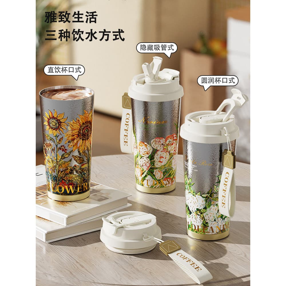 2025 novo estilo de titânio puro cafeteira high-end copo térmico gelo mestre música Qian mesmo estilo menina high-end pr