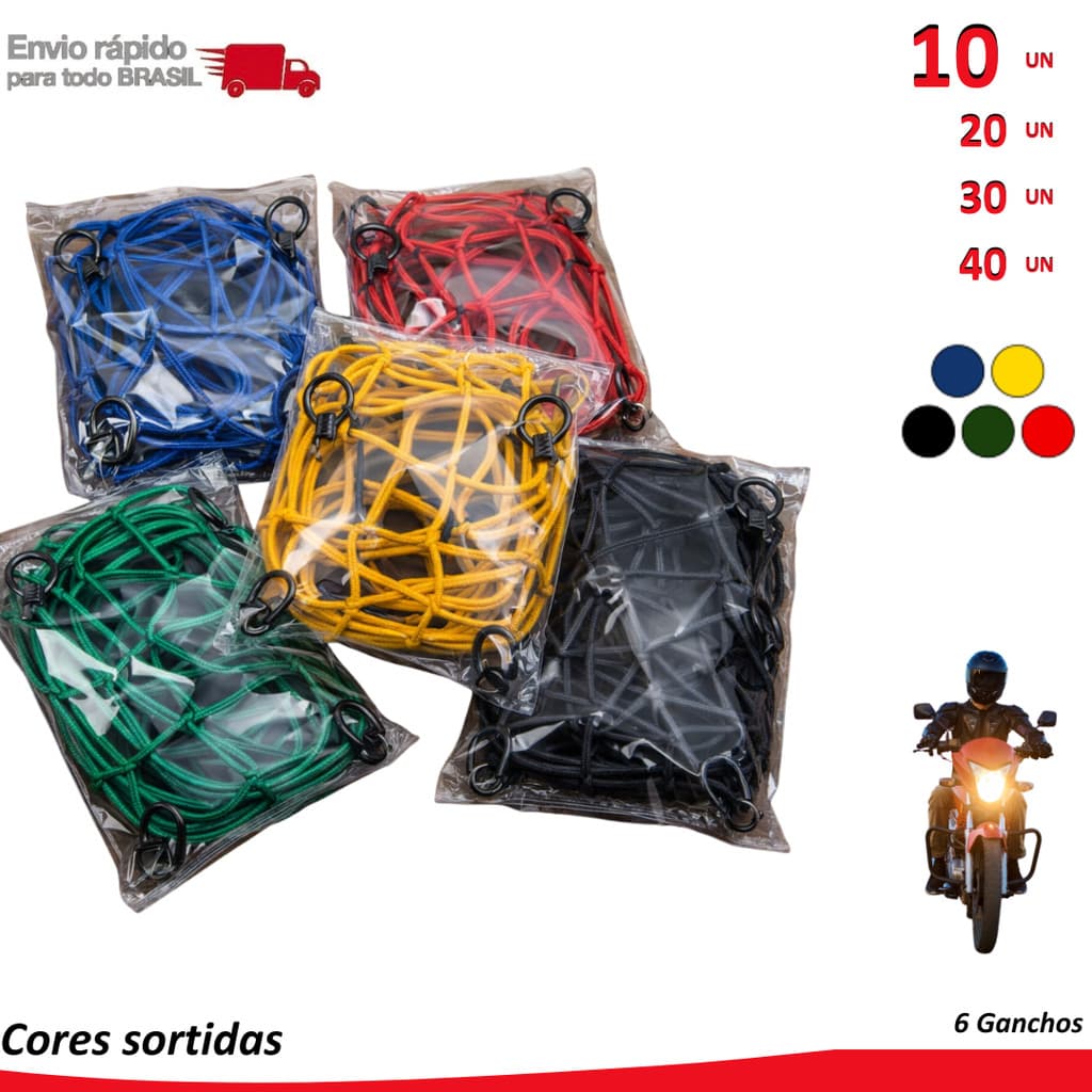 40/30/20/10 Rede Elástica de Carga (rede aranha) 6 ganchos firmes moto segurança bagagem carro