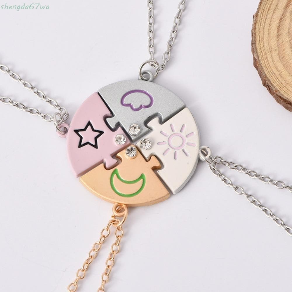 Conjunto de 4 peças SHENGDA de colares da amizade eterna, combinação de puzzle de strass colorido BFF 97NP