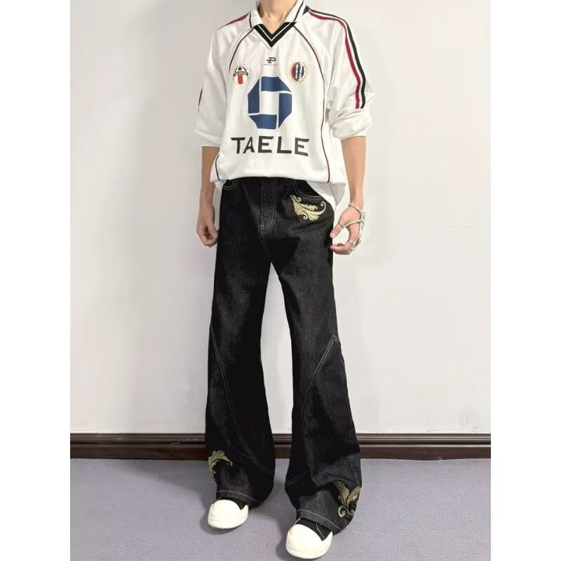 Americano Retro camisa esportiva de manga comprida camiseta feminina primavera outono High-End com decote em V solto All