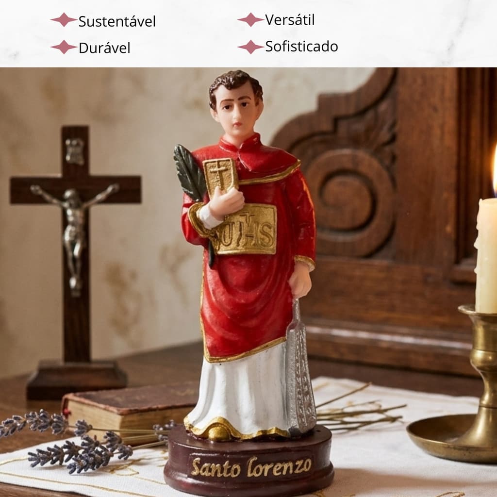 Imagem em Resina de São Lorenzo Santo Católico 15 cm Religião Devoção