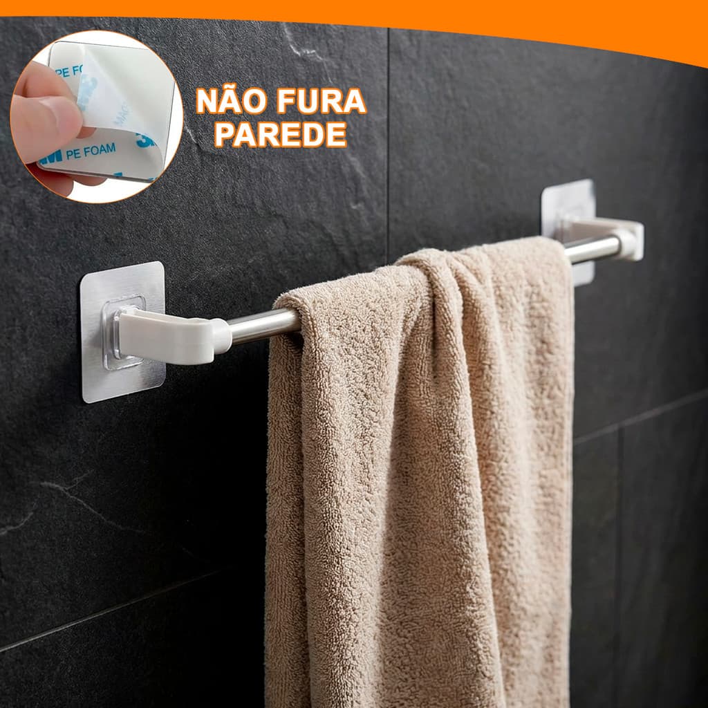 Suporte Adesivo Porta Toalhas 50CM  Reforçado até 2KG Organizador Banheiro Sem Furos Multiuso