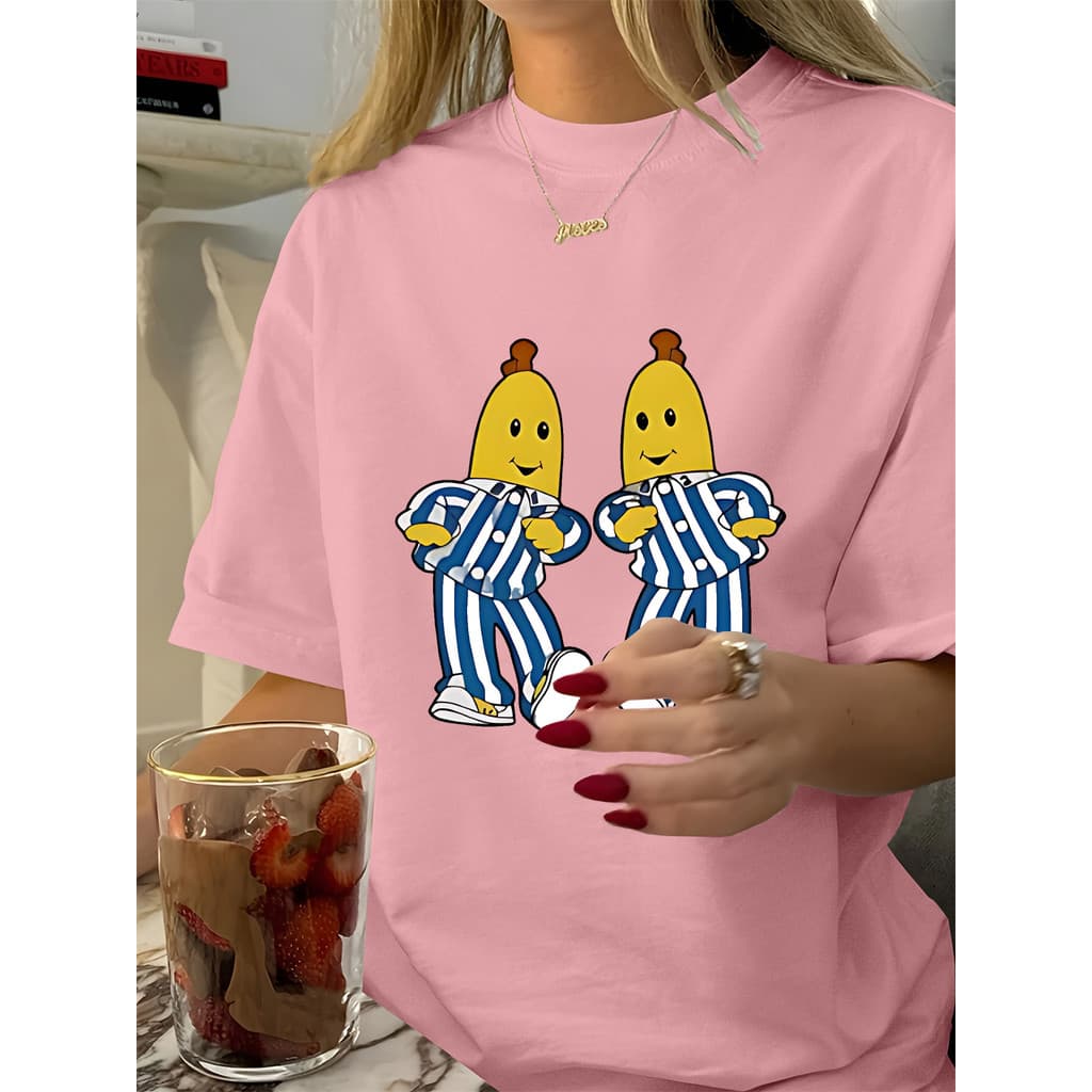 Camiseta Feminina Bananas de Pijama Estampada Cute Kawaii Aesthetic Tumblr Colorida Unissex