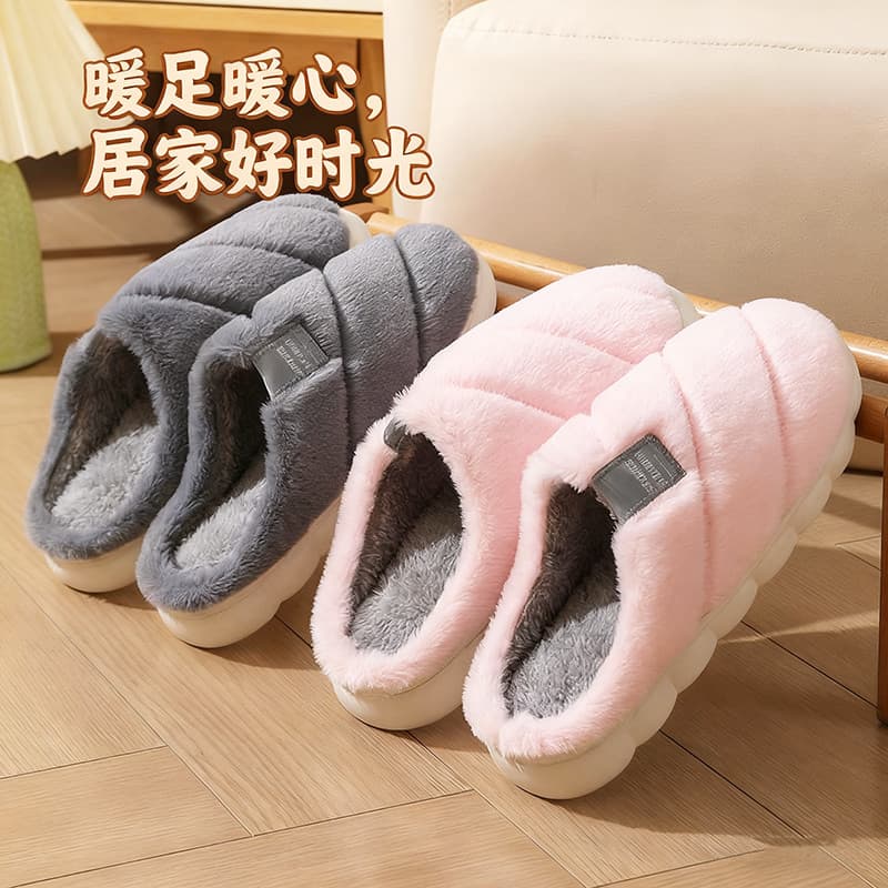 Chinelos de algodão feminino inverno interior casa de sola grossa antiderrapante quente casal masculino inverno pelúcia