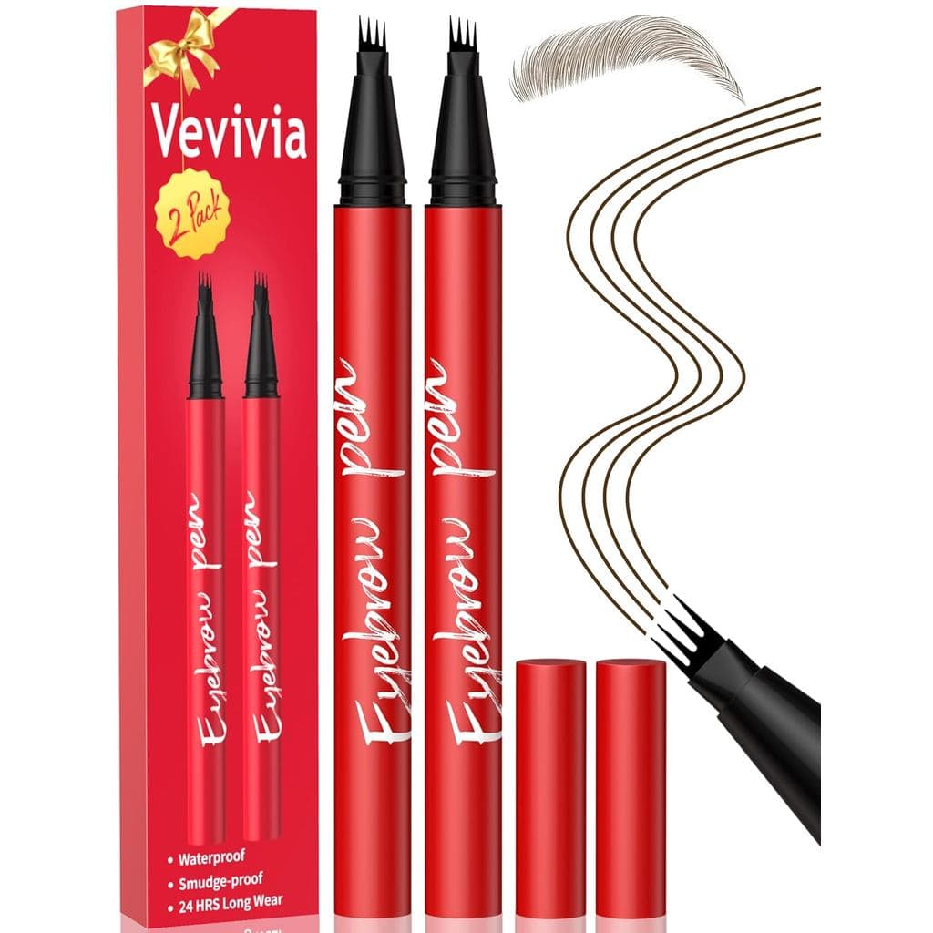 Lápis de sobrancelha VeviviaBeauty, pacote com 2 unidades, lápis de sobrancelha preciso com 4 pontas, cria um visual de