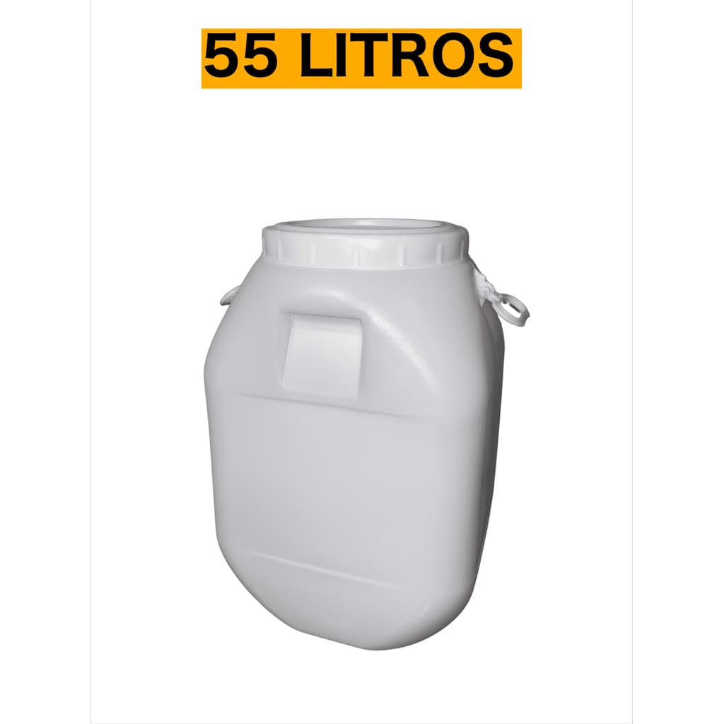 Bombona Branca Tambor Barril 50 Litros Plástica Reforçada Tampa Dupla Boca Larga Galão Água Óleo Ração Produtos Limpeza