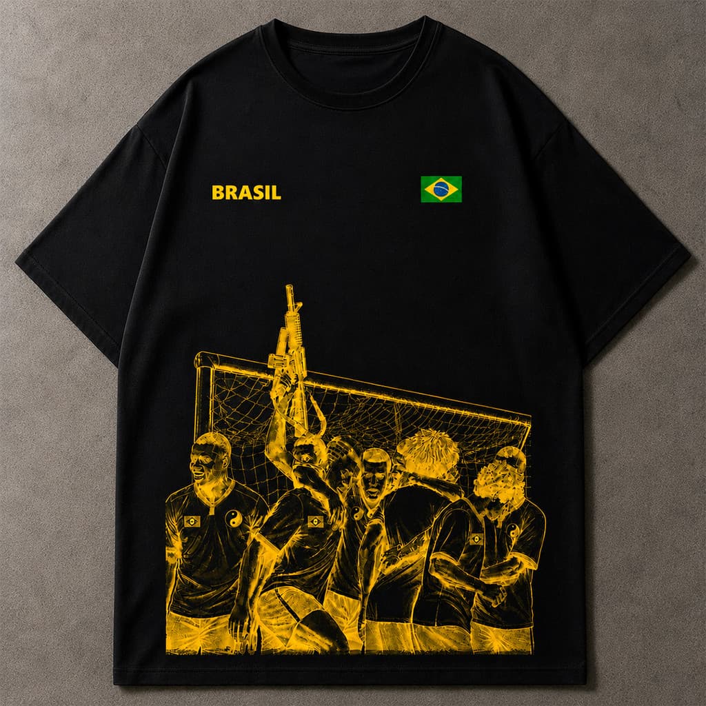 Camiseta Brasil com Frase Camisa Copa do Mundo Streetwear Estilo Cria Premium