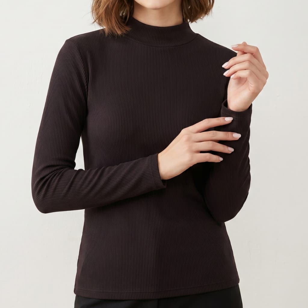 Blusa Manga Longa Peluciada Gola Alta Canelada Feminina Frio