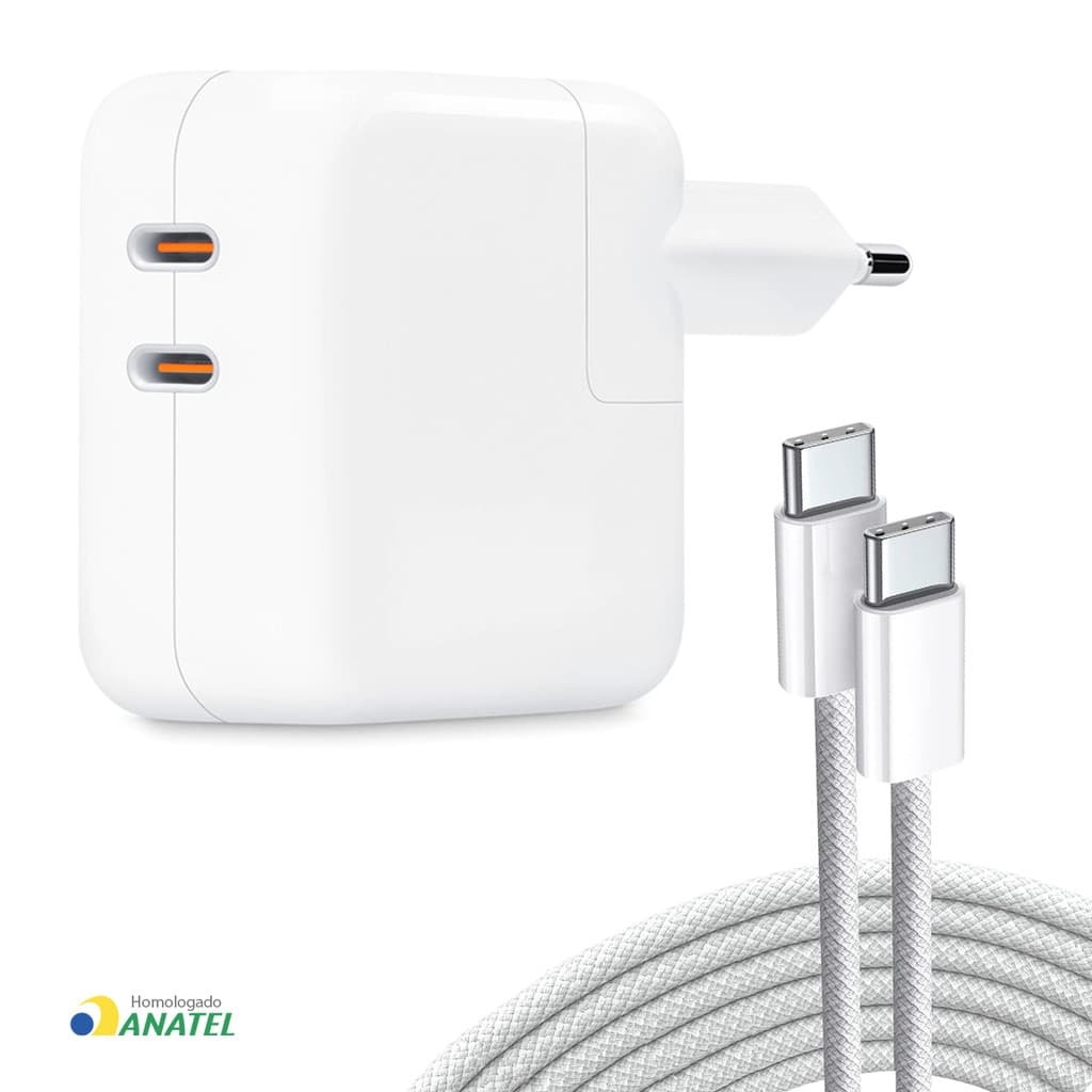 Carregador Iphone Turbo 35W - Cabo Tipo-C x Tipo-C Duplo para Iphone 15, Ipad e AppleWatch