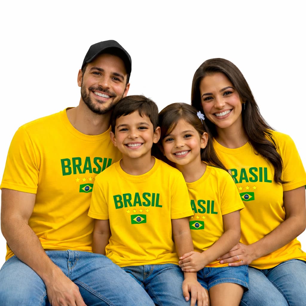 Camiseta brasil para toda família cores azul amarela branca preta 02 ao GG