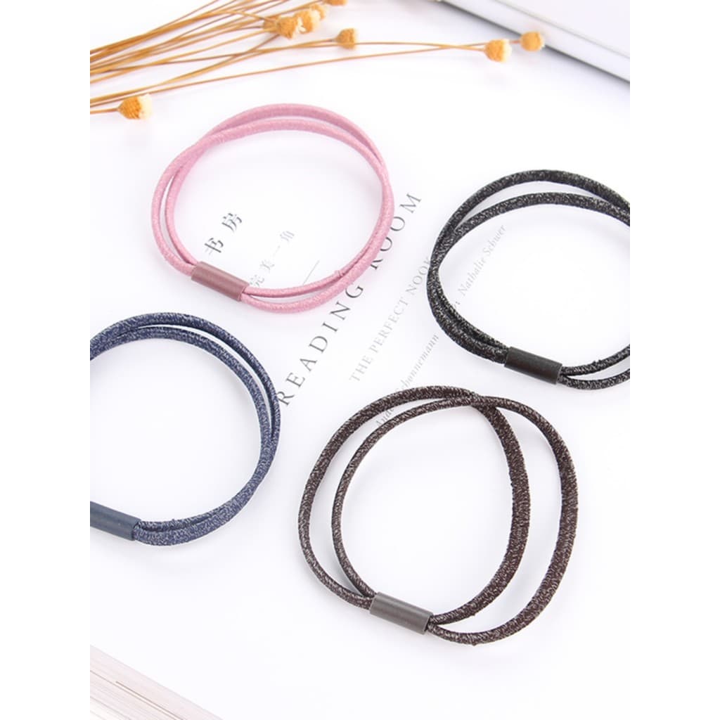 Doce menina primavera All-Match bandana simples moda elástico multicolorido corda de cabelo caso de couro de fio duplo b
