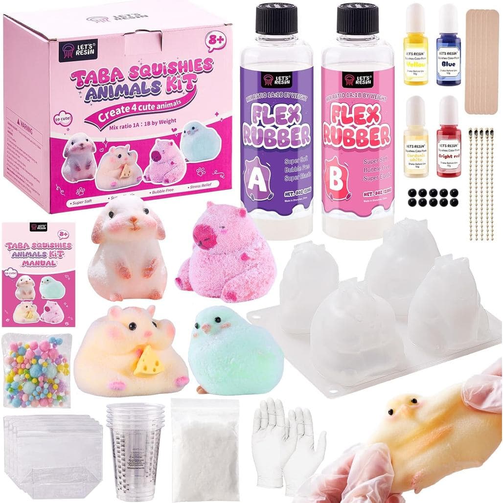 LET'S RESIN Flex Rubber para Kit Squishy Taba, Kit Completo para Iniciantes na Fabricação de Squishies, com Gel de Silic