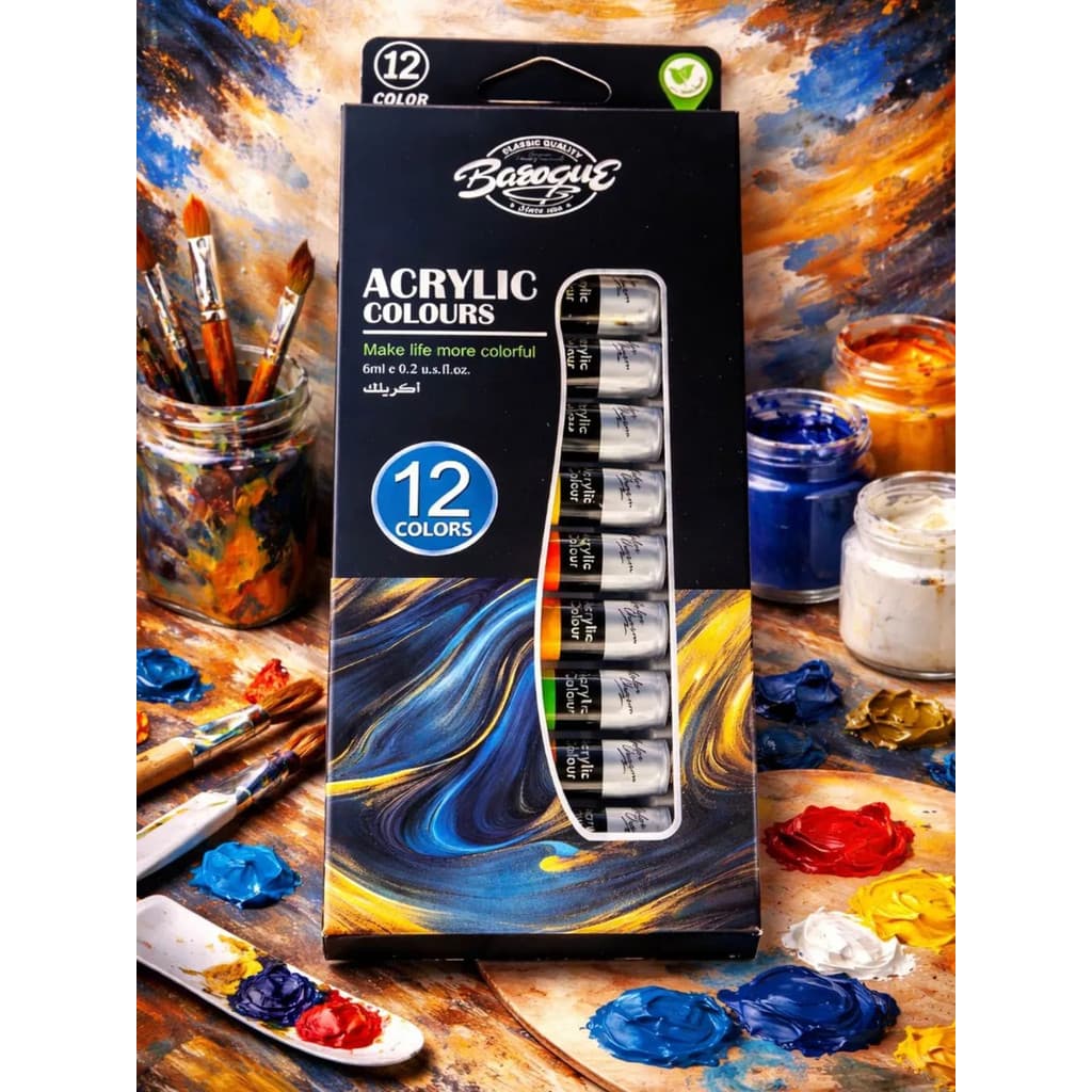 Tinta Acrílica/Oleo/Aquarela/Gouache Profissional-Kit 12 Cores Vibrantes em Bisnaga 6ml