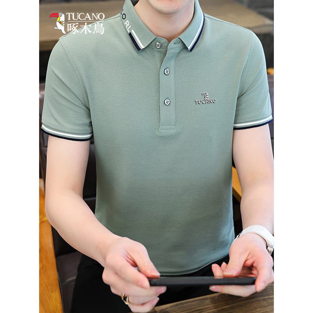 Woodpecker POLO camisa masculina verão lapela manga curta camiseta frisado algodão negócios Casual juventude magro-ajust