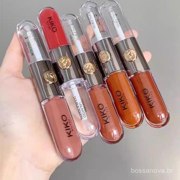 Batom e Brilho Labial de Dupla Ponta KIKO, Não Desbotável, Não Gruda no Copo, Longa Duração, Brilho Espelhado, Brilho La