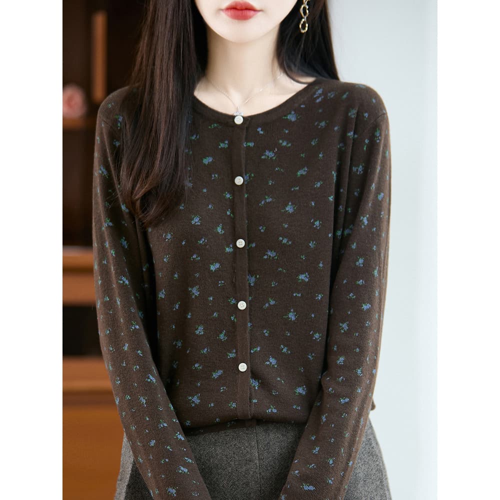 Início do outono novo estilo doce estilo ocidental em torno do pescoço camisola fina Cardigan Jacquard estilo ocidental