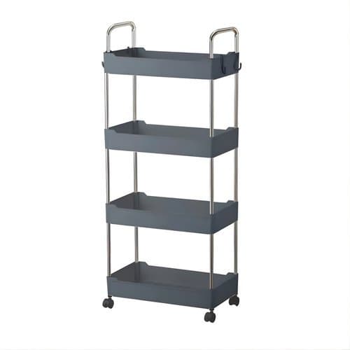 Prateleira Multiuso Quatro Andares Com Rodinhas Alta Mobilidade Organizador Versatil Design Cinza Resistente