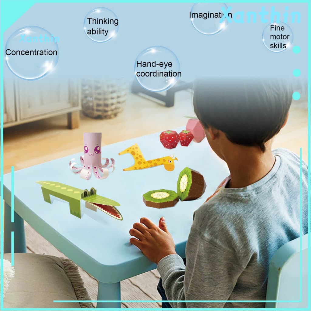Kids Origami Book Pre-cut 3d Handmade Paper Craft Kit for – Diy Educational Cartoon Fruits Fun Art Model for Toddlers