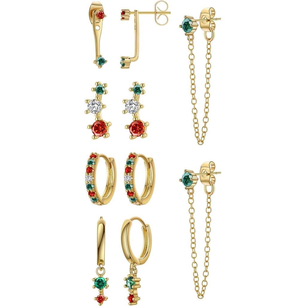 5 Pares de Brincos Hipoalergênicos de Natal para Mulheres com Orelhas Sensíveis, Banhados a Ouro 14K, Conjunto de Brinco