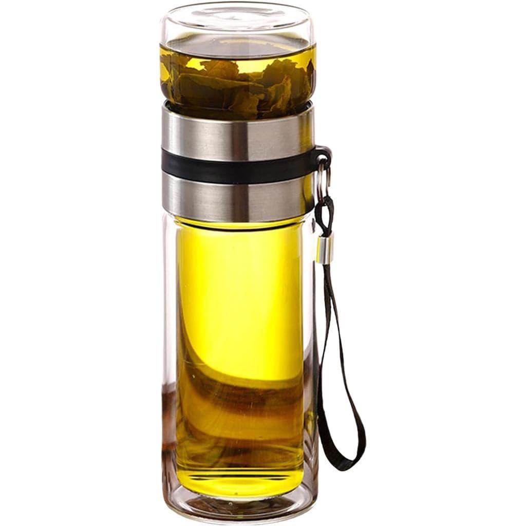 Garrafa de Água de Vidro com Parede Dupla - Copo Infusor de Chá Isolado, Caneca de Viagem à Prova de Derramamento, Filtr