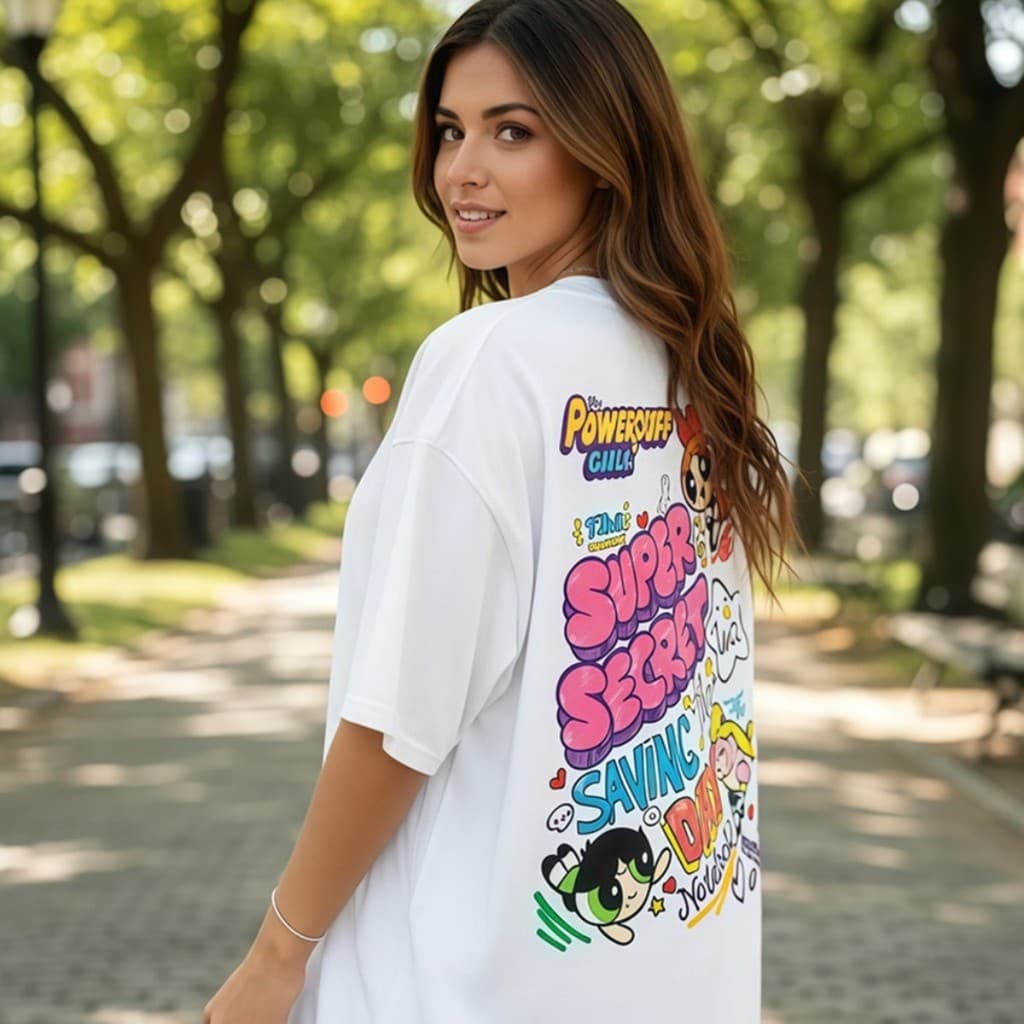 Camiseta Feminina Oversized de100% Algodão Estampa Costas "Super Secret" Casual e Nostálgico