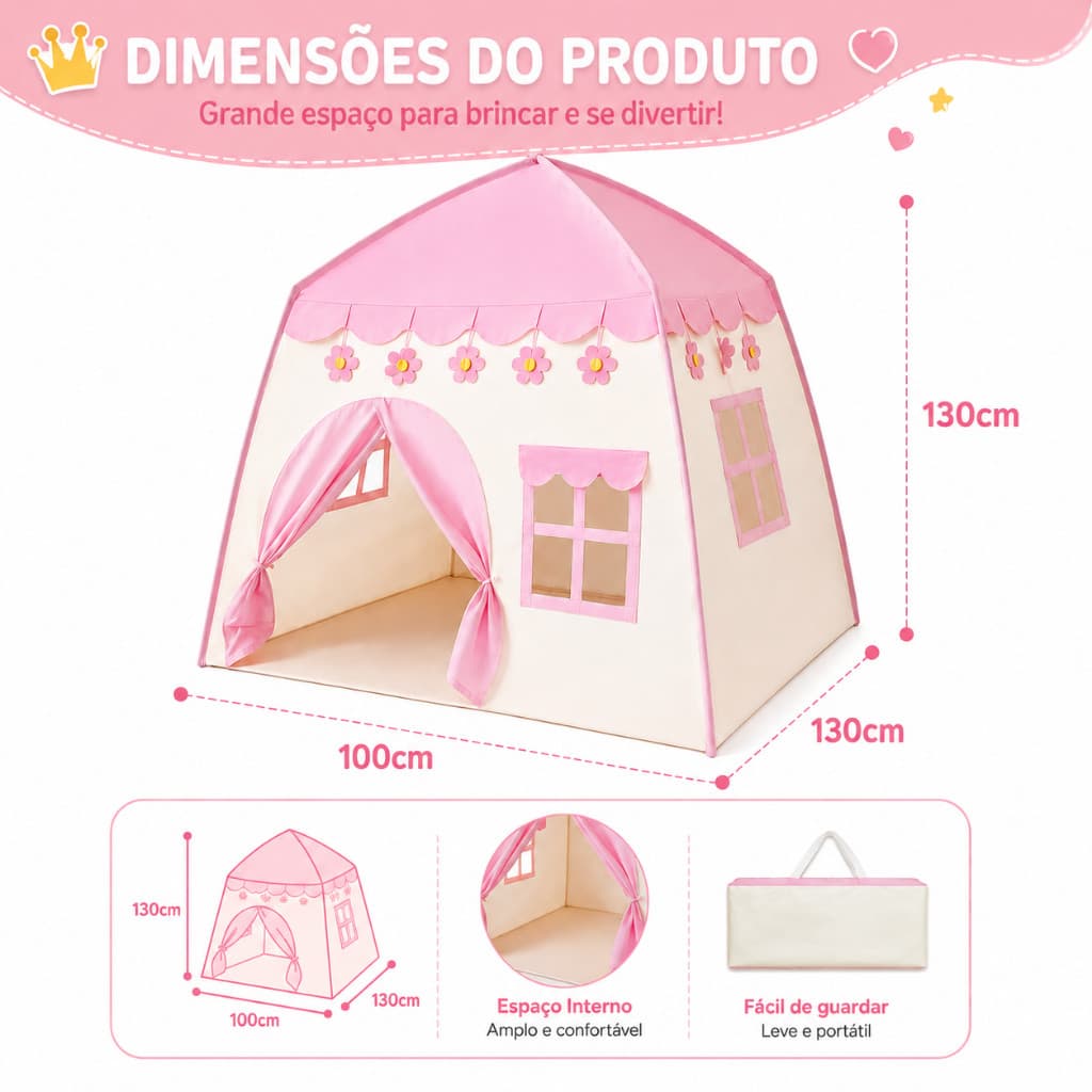 Barraca Infantil Menina Menino Casinha Dobrável Espaço Amplo 130cm