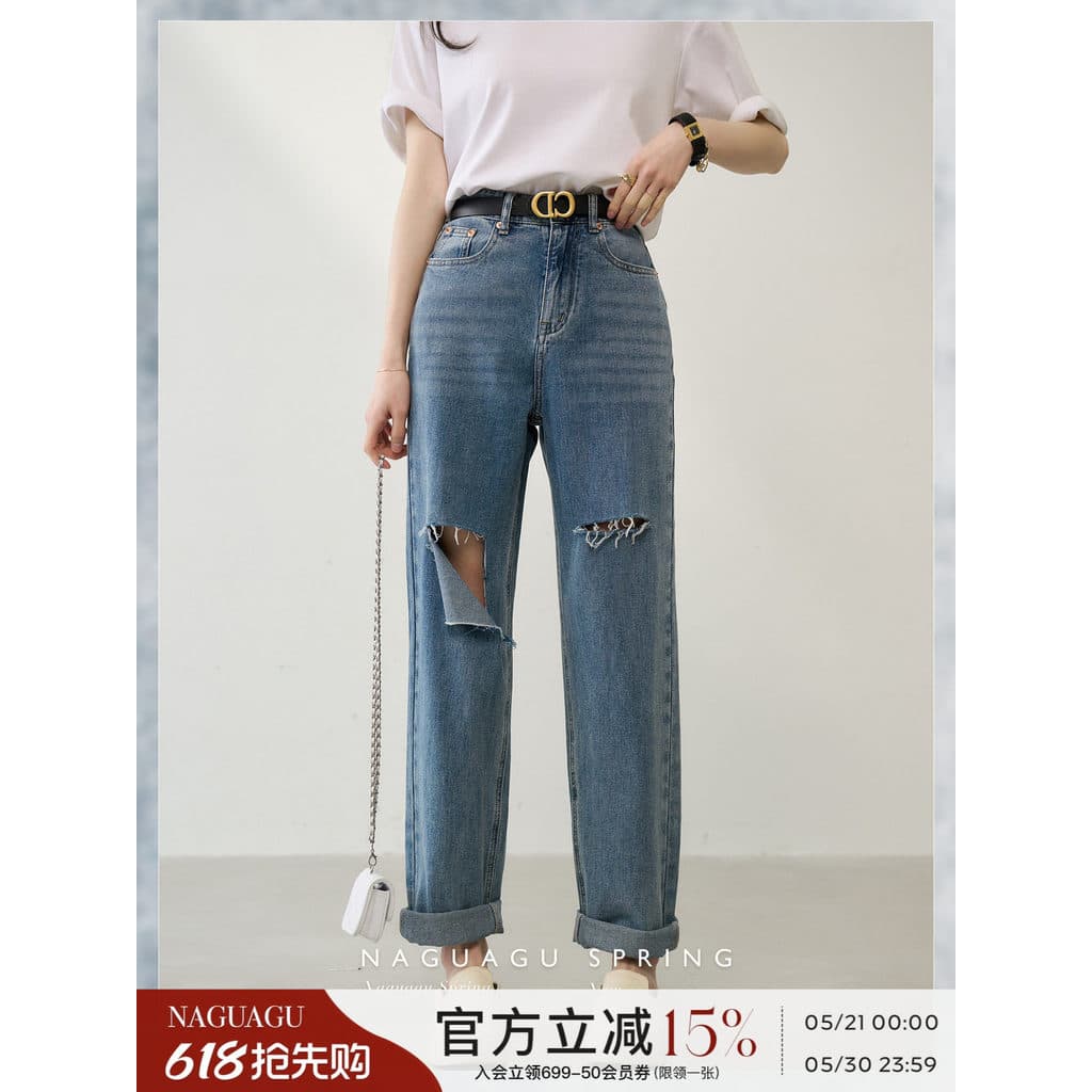Pumpkin Valley Ready Stock [Calça Círculo King Series] Quan Cotton|Fivela retrô em ouro rosa|Jeans K1242