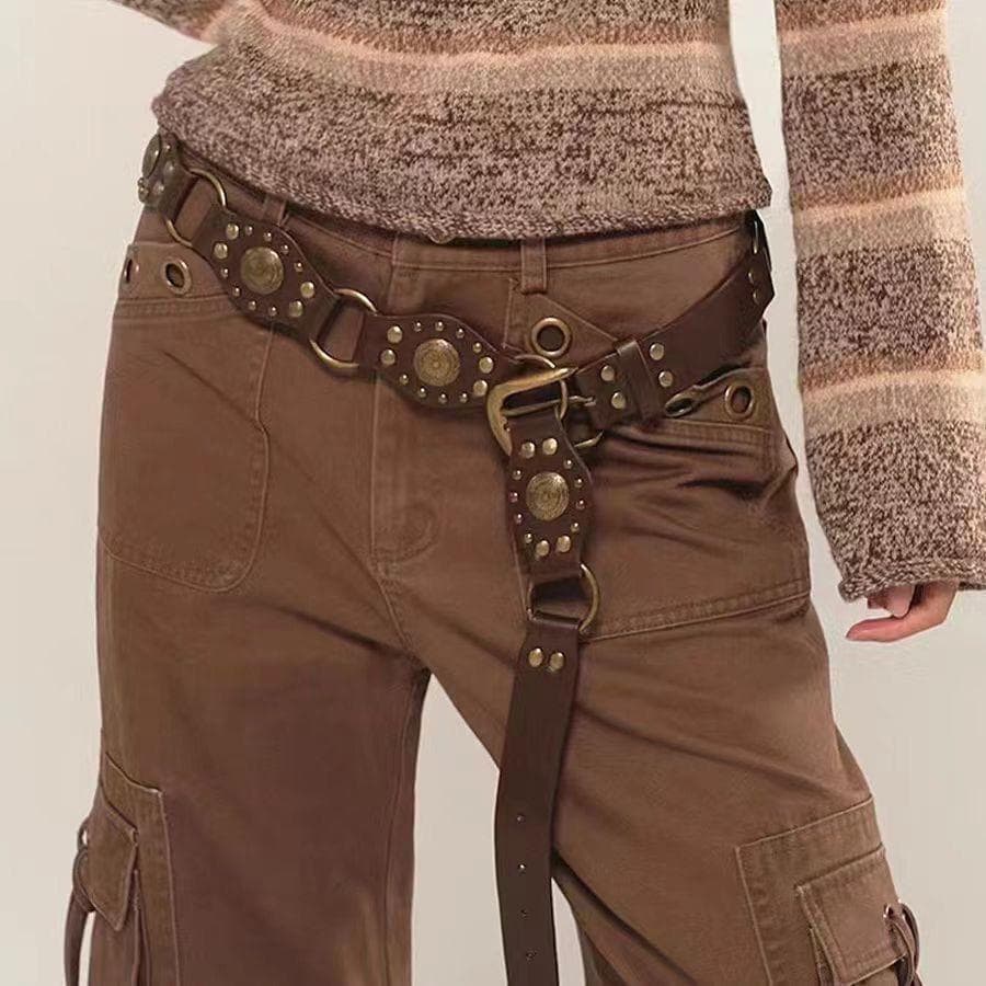 Cinto de fivela vintage retrô americano 2026 novo estilo rebite cor café cinto Jeans ocidental