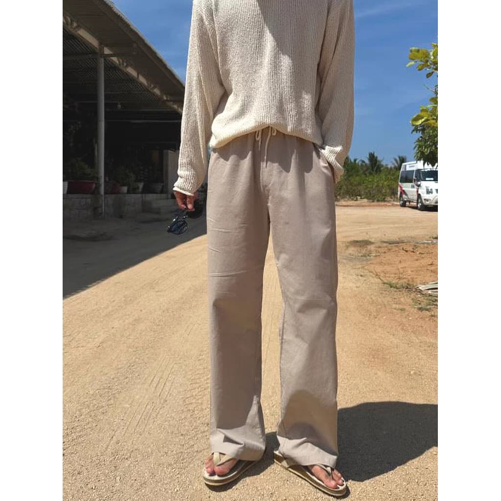 Estilo preguiçoso protetor solar algodão linho calças masculinas soltas em linha reta calças casuais soltas linho respir