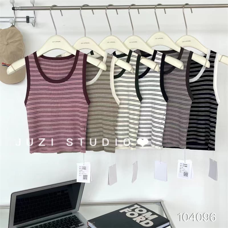 JUZI estilo Hong Kong Retro listrado camisola feminina verão camisa de fundo interno fino-ajuste exterior sem mangas top