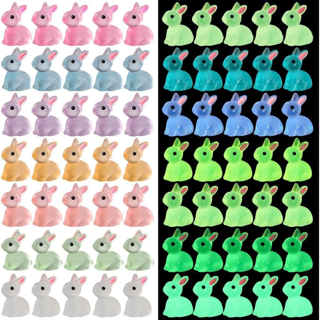 10 ~ 50 Peças Estatuetas De Coelho Mini Coelhos De Resina Que Brilham No Escuro Em Miniatura Para Artesanato DIY , Decor
