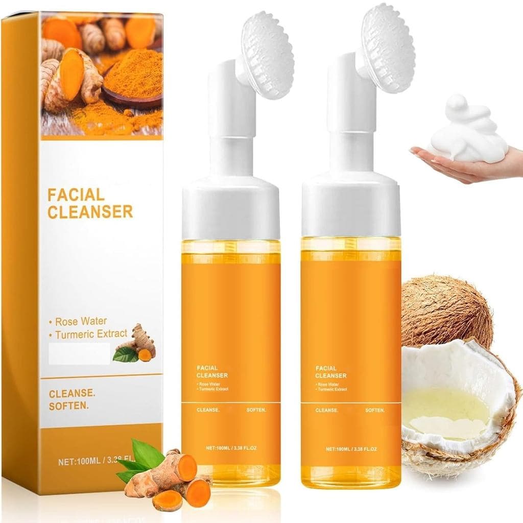 2 Peças de Sabonete Facial Espumante de Cúrcuma, Sabonete Facial Iluminador de Cúrcuma com Escova, Limpeza Profunda dos