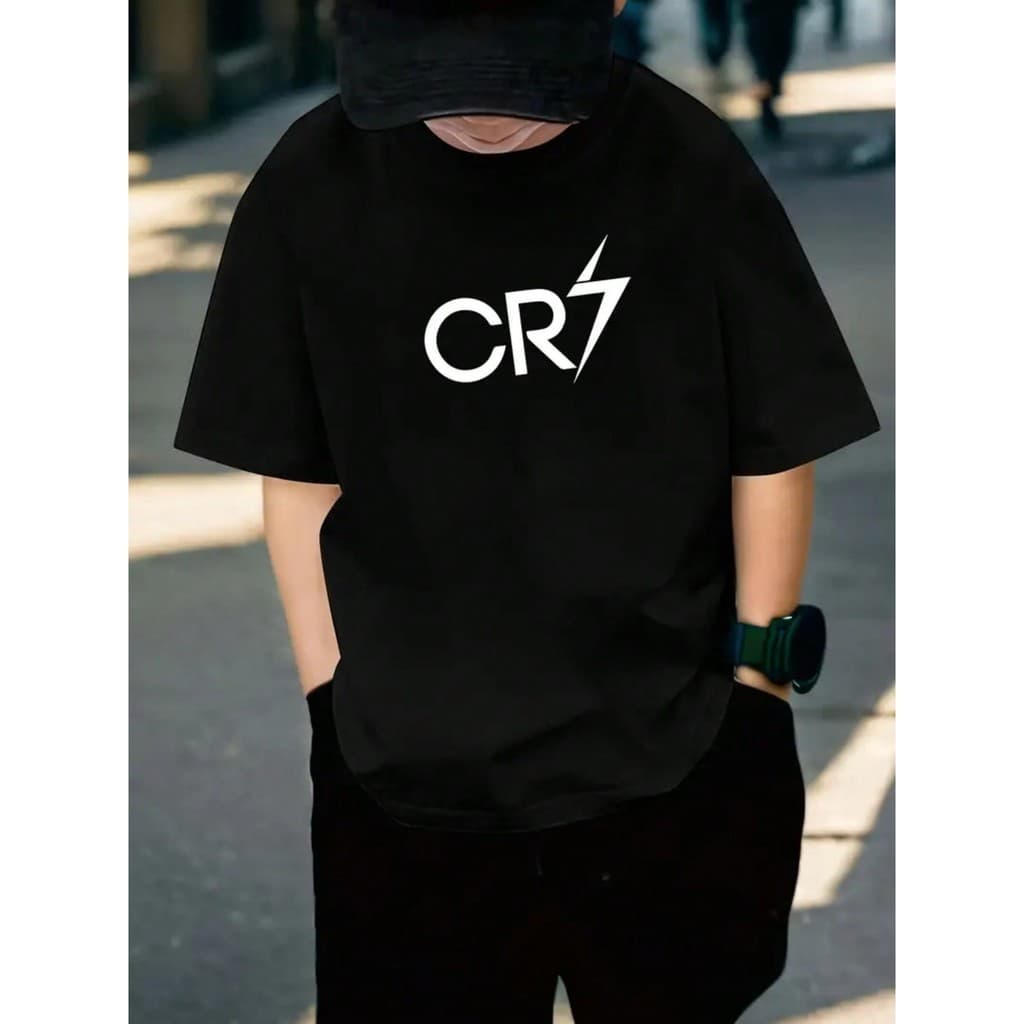 Camiseta Infantil Estilo Oversized Manga Curta E Simples E Gola Redonda Para Meninos Algodão Estampa