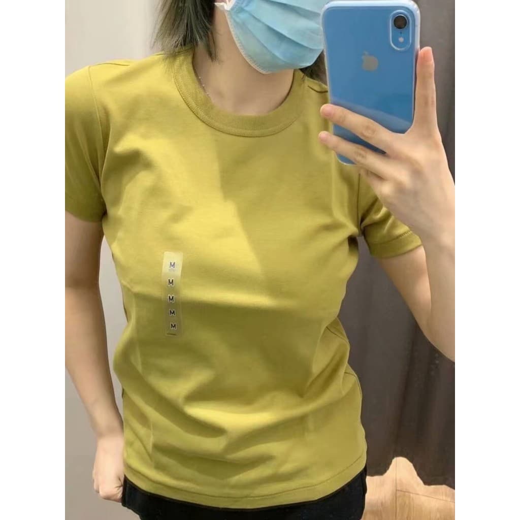 Japonês única primavera verão estilo feminino All-Match estilo básico em torno do pescoço puro algodão de manga curta ca