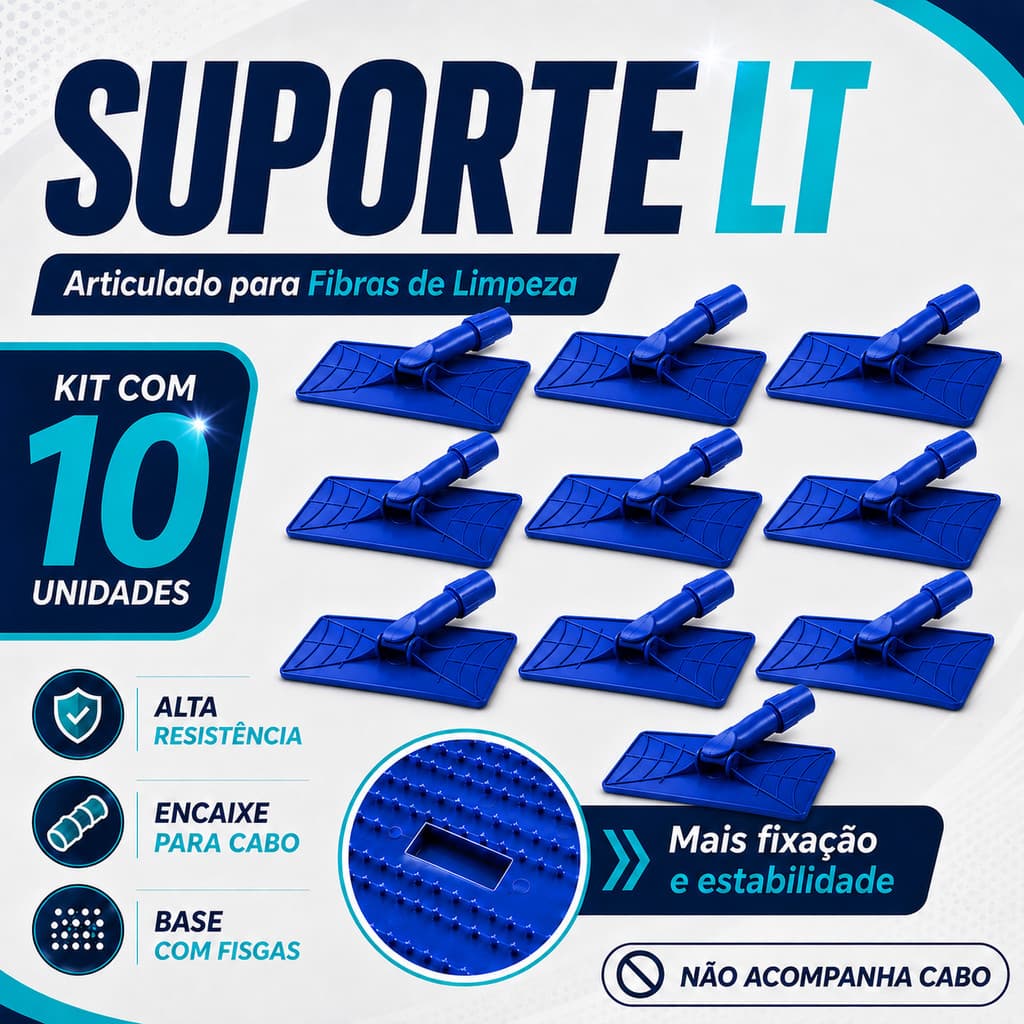 Kit 10 Suporte LT Limpeza Pesada Fibra Verde Abrasiva Articulado Rodo Suporte Sem Cabo Alta Eficácia