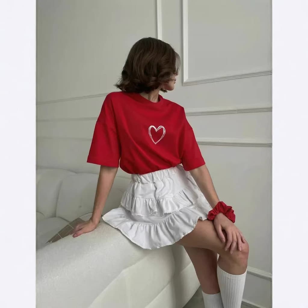 T temperamento All-Match capa carne Casual amor impressão verão americano puro algodão de manga curta topo feminino