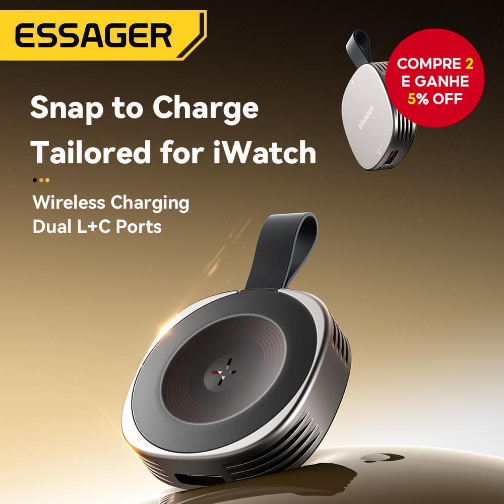 Essager Carregador Magnético Sem Fio para Apple Watch 8 7 6 5 4 3 2 SE Carregador Magnético USB Tipo C Portátil para