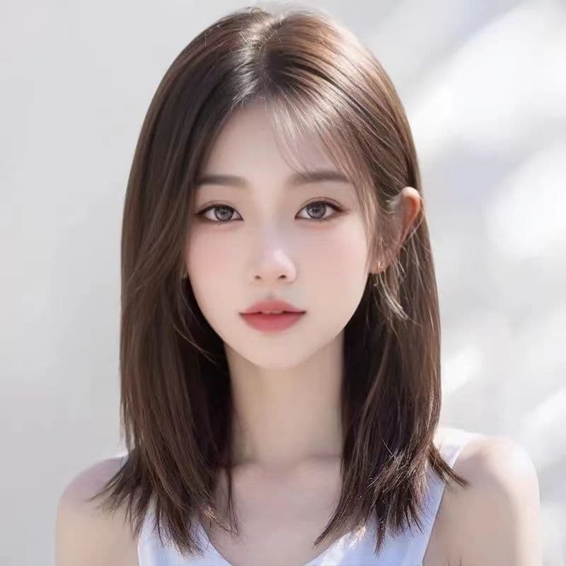 Peruca feminina cabelo médio longo médio longo cabelo reto versão coreana oito caracteres franja peruca completa chapela