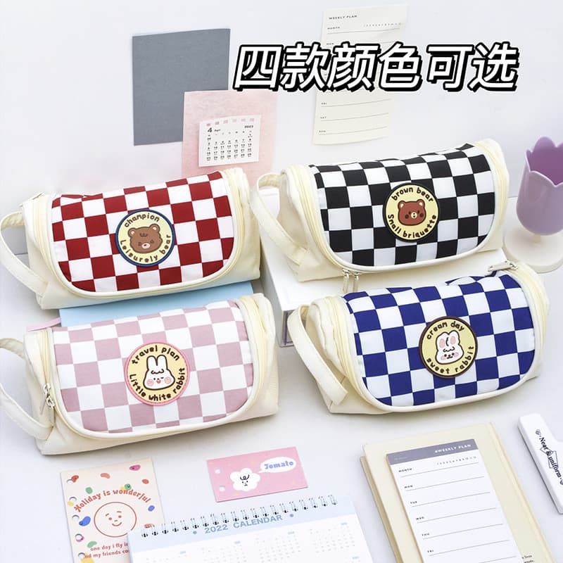 Novo estojo xadrez grade para meninas, bolsa de papelaria de alto valor para estudantes do ensino médio, japonês, simple
